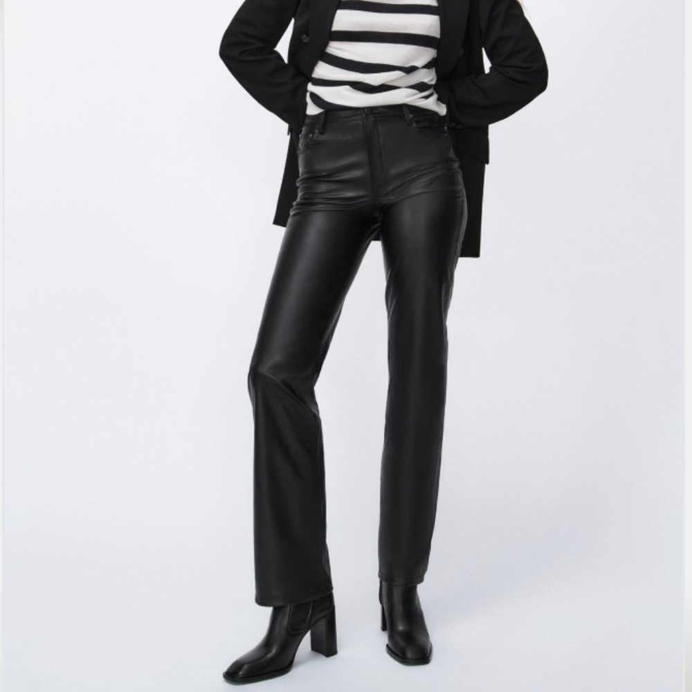 Zara Black Faux Leather Pants High Waisted 90's Wide Leg Pants NWT